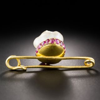 Baroque Pearl and Ruby Dog Pin