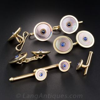 Black Mother-of-Pearl with Sapphire Stud Set by Carrington and Co.