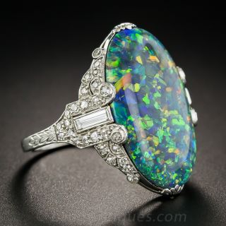 Black Opal and Platinum Diamond Art Deco Ring by Brock & Co. 