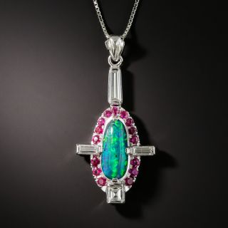 Black Opal Ruby Diamond Pendant Necklace - 1
