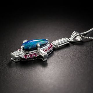 Black Opal Ruby Diamond Pendant Necklace