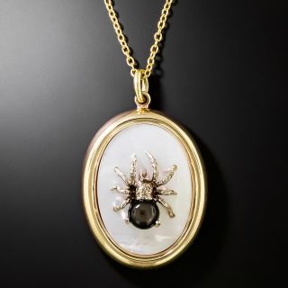 Black Star Sapphire and  Mother-of-Pearl Spider Pendant - 6