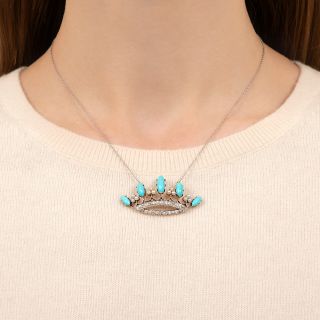  Black Starr & Frost Turquoise, Pearl and Diamond Crown Necklace