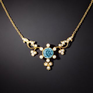 Blue Zircon and Seed Pearl Necklace, Circa 1900 - 2