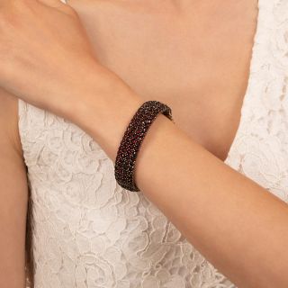 Bohemian Garnet Four-Row Hinged Bangle Bracelet