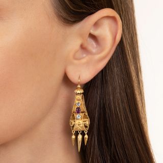Victorian Garnet and Aquamarine Dangle Earrings
