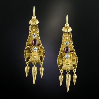 Victorian Garnet and Aquamarine Dangle Earrings - 2