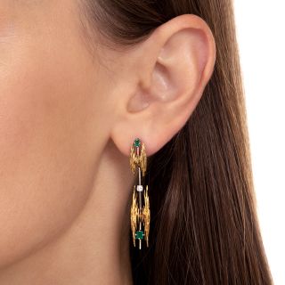 Brutalist Emerald and Diamond Earrings