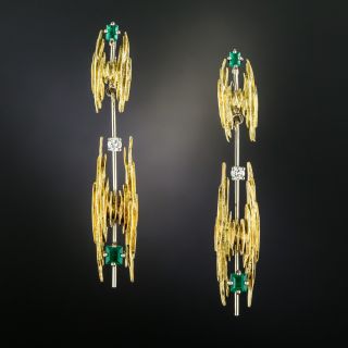 Brutalist Emerald and Diamond Earrings - 2