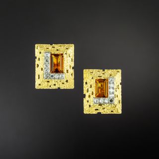 Brutalist/Modernist Citrine and Diamond Earrings by Grima - 2