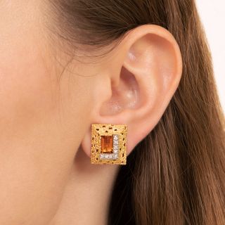 Brutalist/Modernist Citrine and Diamond Earrings by Grima