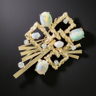 Brutalist Opal and Diamond Brooch - 2