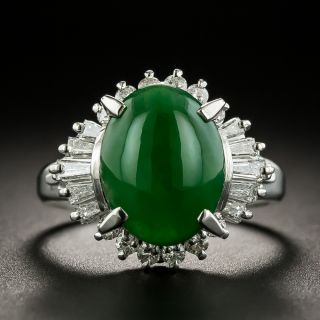 Burmese Jade and Baguette Diamond Ring - 1