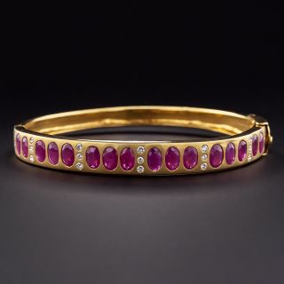 Burmese Ruby and Diamond Hinged Bangle Bracelet - 1