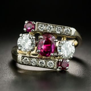 Burmese Ruby and Diamond Three-Stone Ring - 2