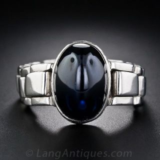 Cabochon Sapphire and Platinum Gents Ring - 1