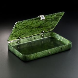 Cartier Art Deco Nephrite Case with Diamonds and Sapphires