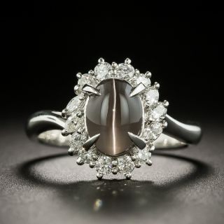 Cat's Eye Sillimanite and Diamond Halo Ring - 2