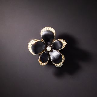 Black Enamel and Seed Pearl Flower by Crane and Theurer - 1