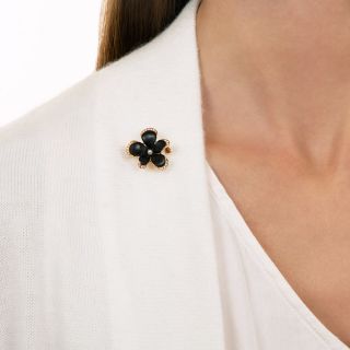 Black Enamel and Seed Pearl Flower by Crane and Theurer