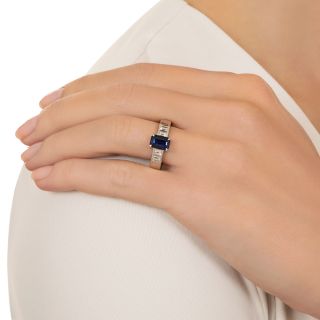 Classic 1.40 Carat Emerald-Cut Sapphire and Diamond Ring
