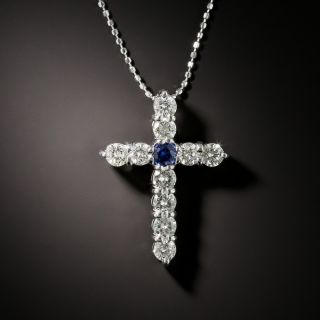 Classic Diamond and Sapphire Cross Pendant - 3