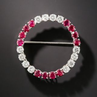 Classic Ruby and Diamond Circle Pin - 2