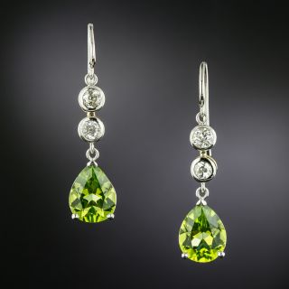 Contemporary Pear-Shaped Peridot and Diamond Drop Earrings - 2