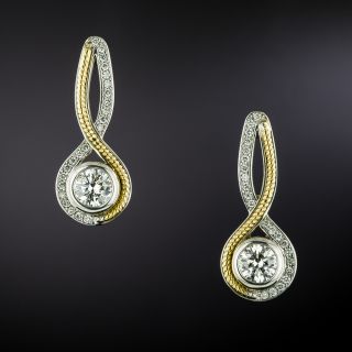 Contemporary Two-Tone Diamond Drop Scroll Earrings - 3