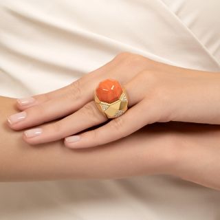  Coral and Diamond Geometric Ring by Tallarico