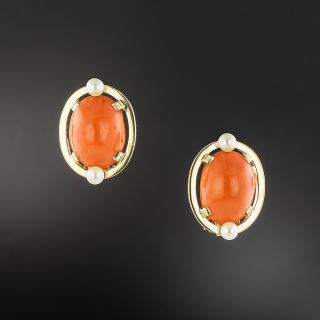 Coral and Pearl Clip Earrings  - 2