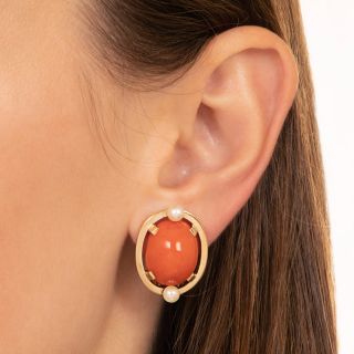 Coral and Pearl Clip Earrings 