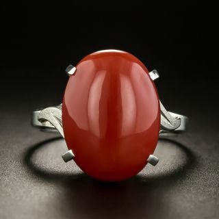 Coral Cabochon Solitaire Ring - 3