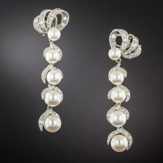 Cultured Pearl and Diamond Drop Clip Earrings - 2
