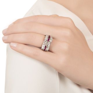 Deco/Retro Shield-Cut Diamond And Ruby Ring
