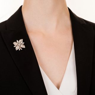 Diamond and  Platinum Flower Clip Pin