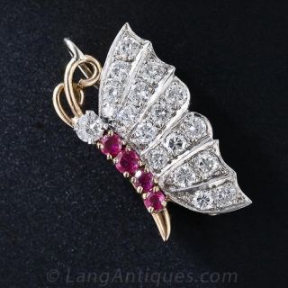 Diamond and Ruby Butterfly Pin - 1