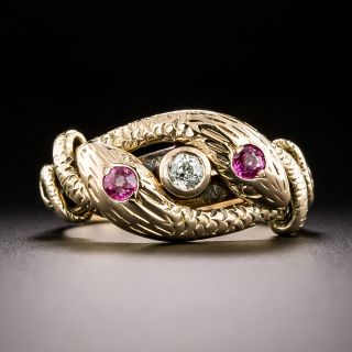 Diamond And Ruby Double Headed Snake Ring, Circa 1940s - 3