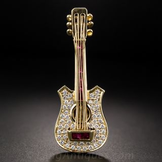 Diamond and Ruby Guitar Brooch - 3