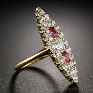 Diamond and Ruby Navette-Shape Ring