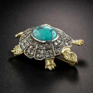 Diamond and Turquoise Turtle Brooch