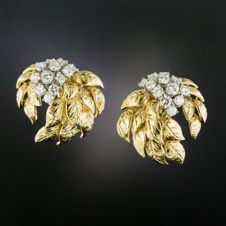 Diamond Cluster Leaf Earrings - 2