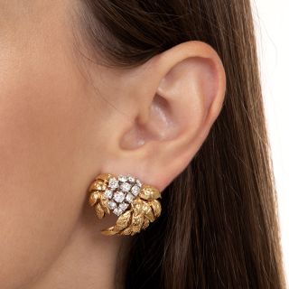 Diamond Cluster Leaf Earrings