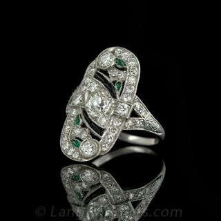 Diamond, Emerald and Onyx Art Deco Dinner Ring