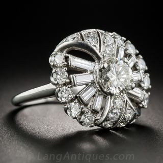 Mid-Century Platinum and Diamond Cocktail Ring