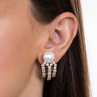 Diamond, South Sea Pearl, 18K Yellow Gold Ear Clips