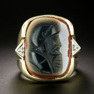 Double Knight Head Agate and Diamond Ring - 3