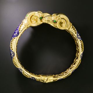 Vintage Rams Head Open Bangle Bracelet 18K Yellow Gold