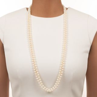 Double Strand of Cultured Pearls with Gold and Diamond Clasp