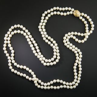 Double Strand of Cultured Pearls with Gold and Diamond Clasp - 2
